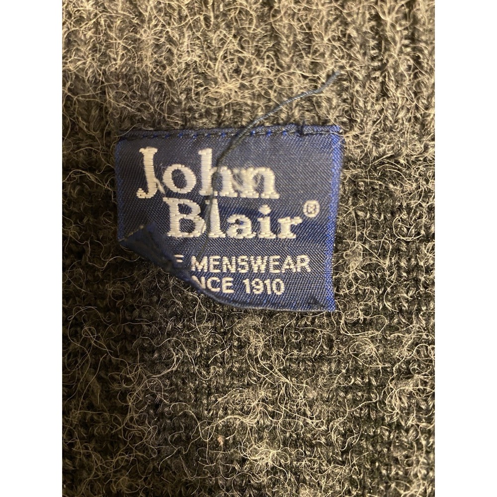 Vtg John Blair Cardigan Ribbed ButtonUp Large Charcoal Grey Grandpacore Academia - Picture 2 of 7